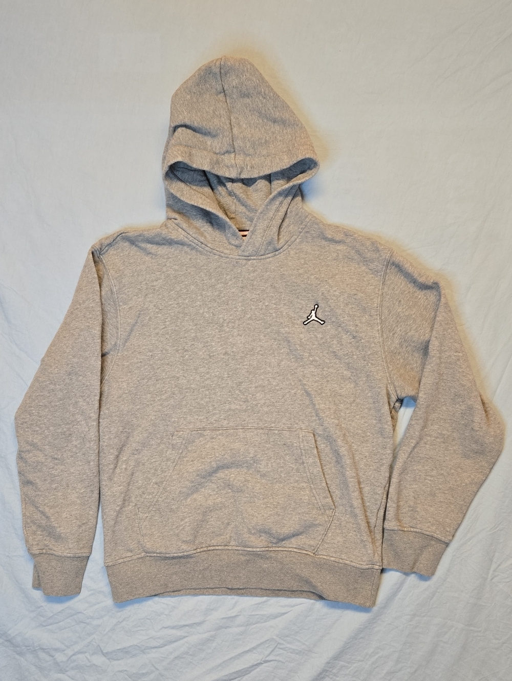 Air Jordan Light Gray Pullover Hoodie Sweater with White Jumpman Logo Y2K